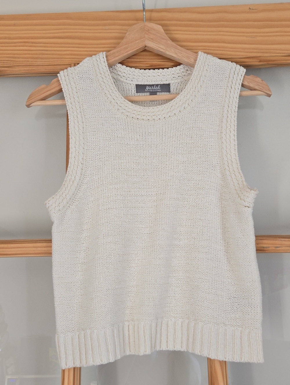 Marled Cream Knit Crewneck Sleeveless Sweater Tank Top Medium
